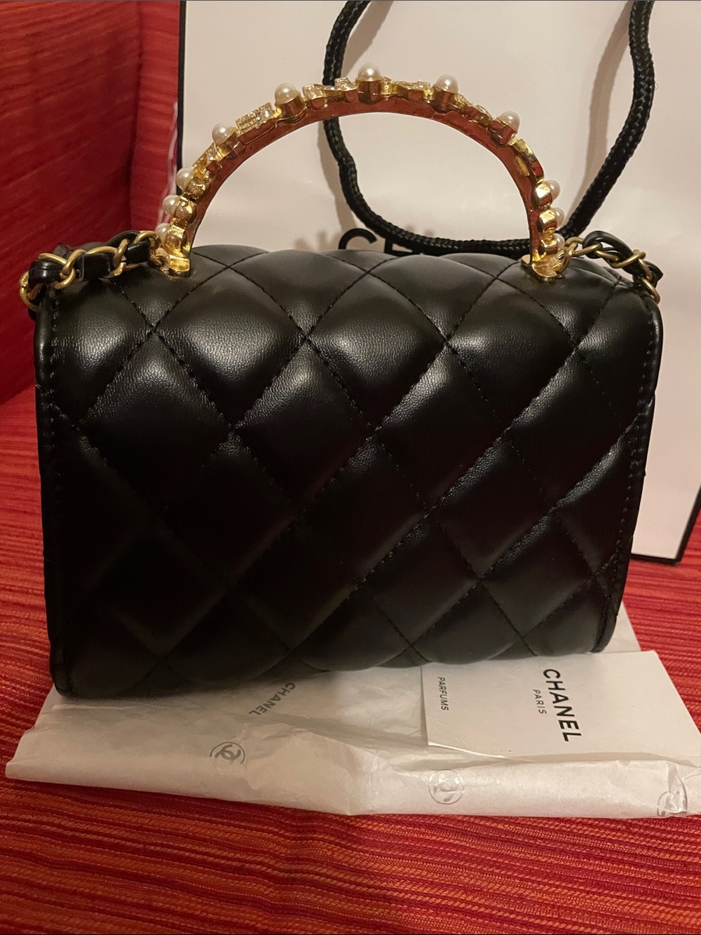 Beaute VIP Black Quilted Mini Top-Handle Bag with Gold Hardware - Picture 5 of 17